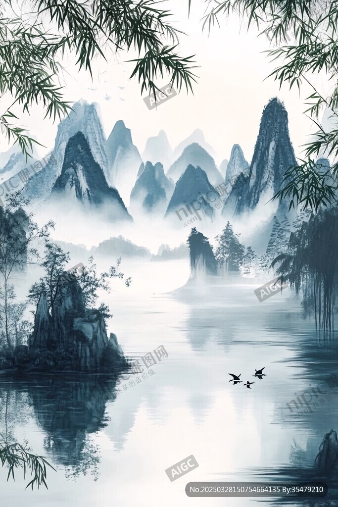 水墨山水間的靜謐詩意