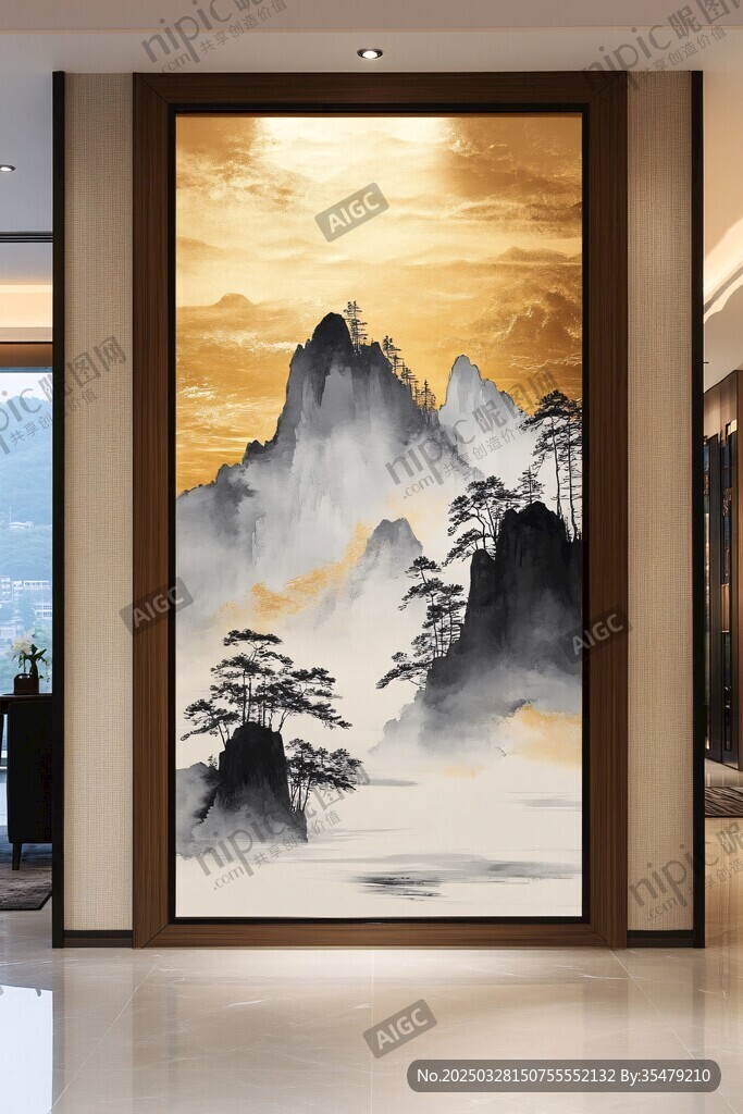 中式山水玄關(guān)壁畫藝術(shù)美