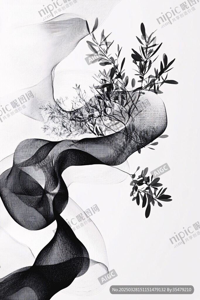 墨韻飄帶間的枝丫意象