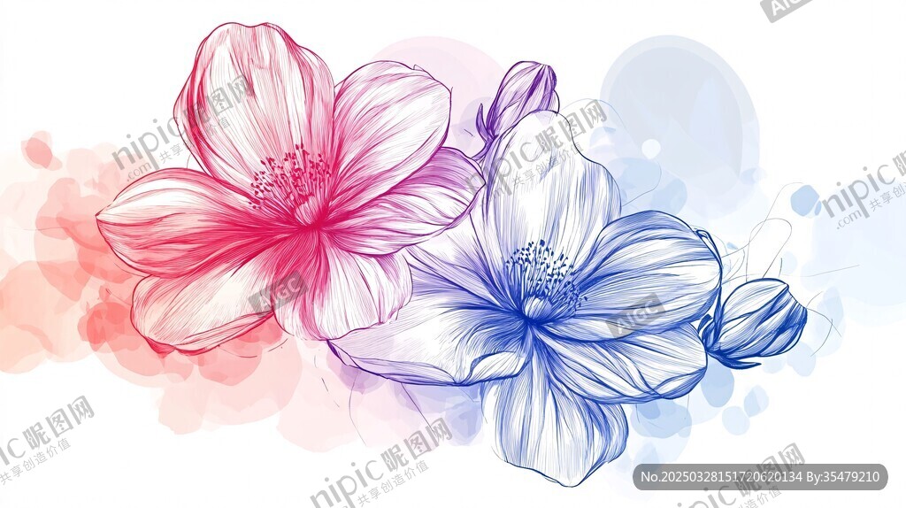 夢(mèng)幻水彩花卉插畫