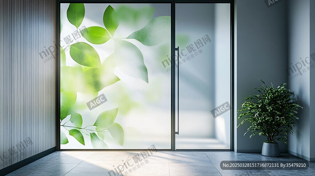 室內(nèi)綠植玻璃門清新景致