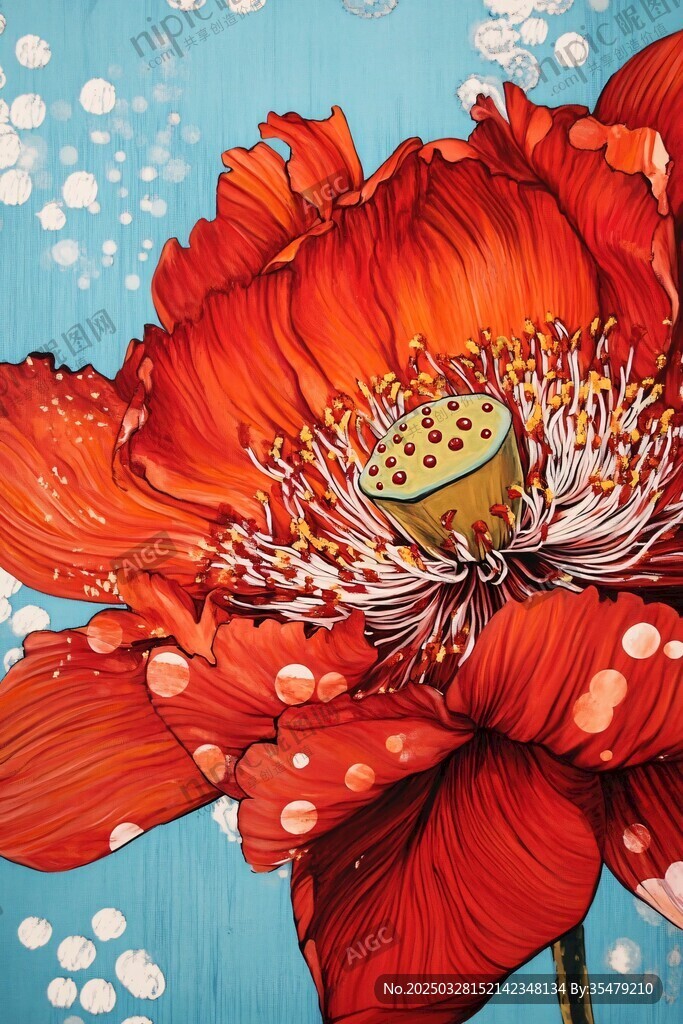 紅色花卉插畫 絢麗花朵