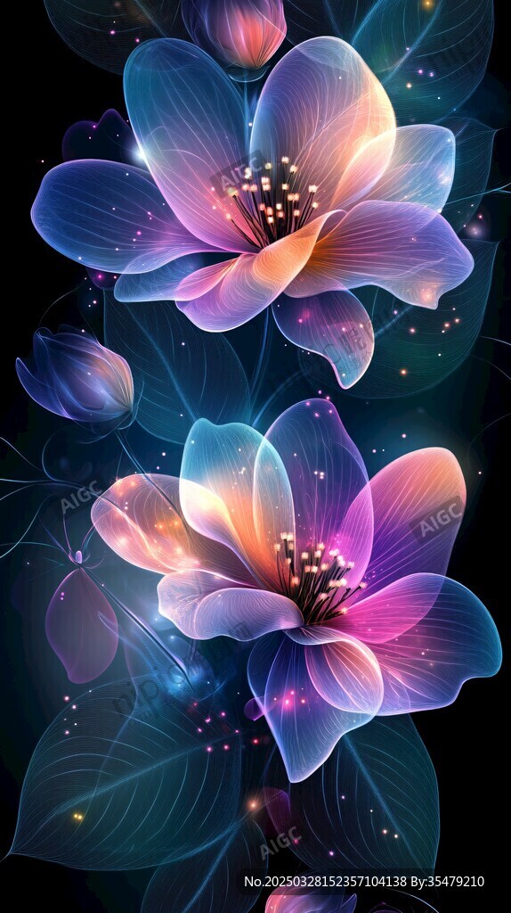 夢幻炫彩花卉插畫