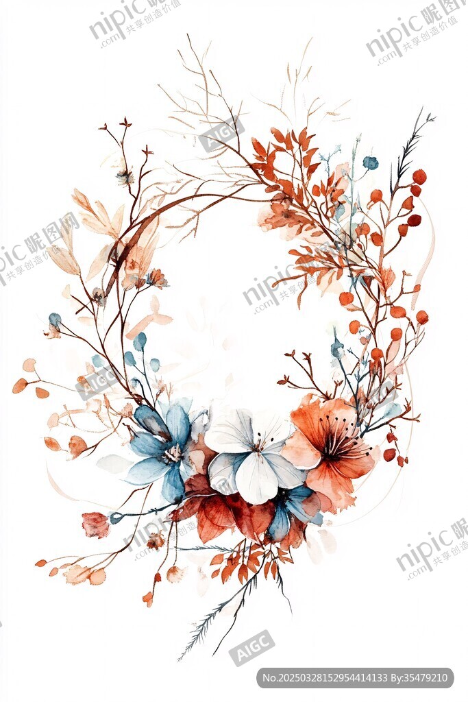 水彩花卉花環插畫