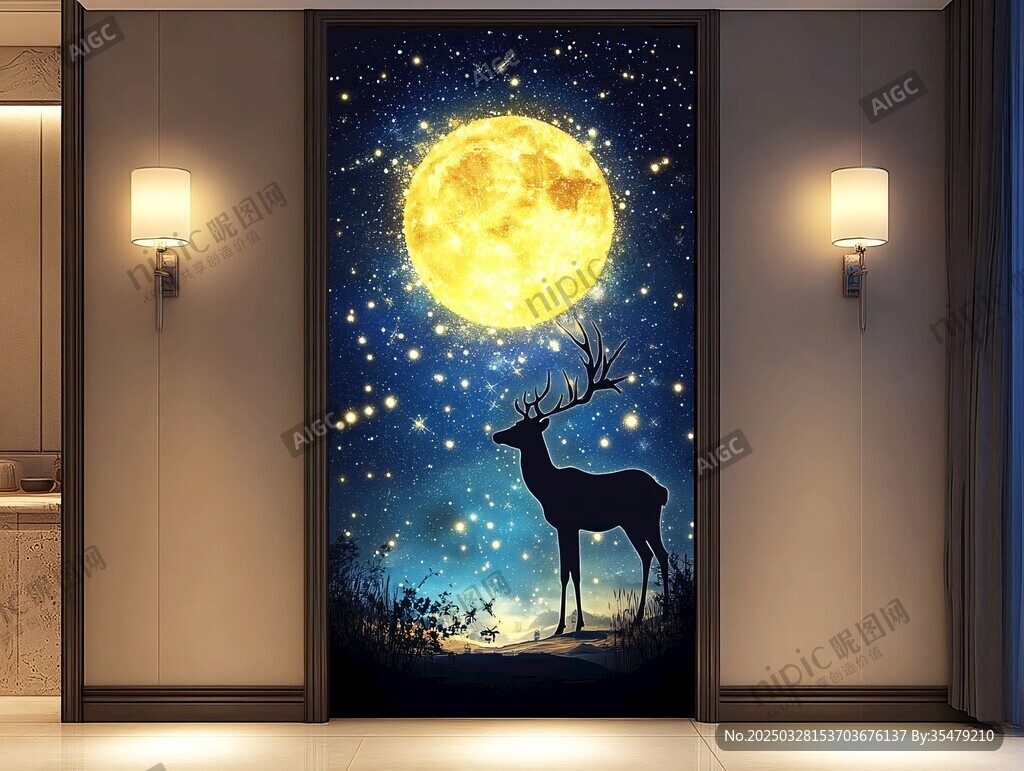 月夜下的麋鹿夢(mèng)幻景象