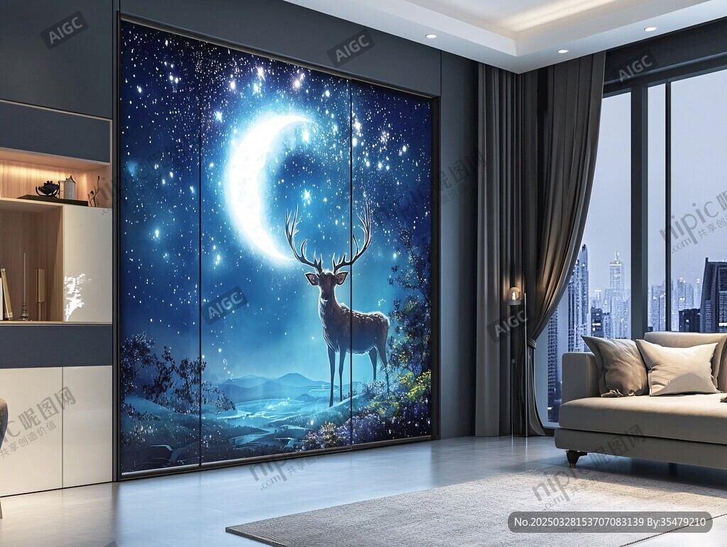 夢幻星空鹿景客廳背景墻