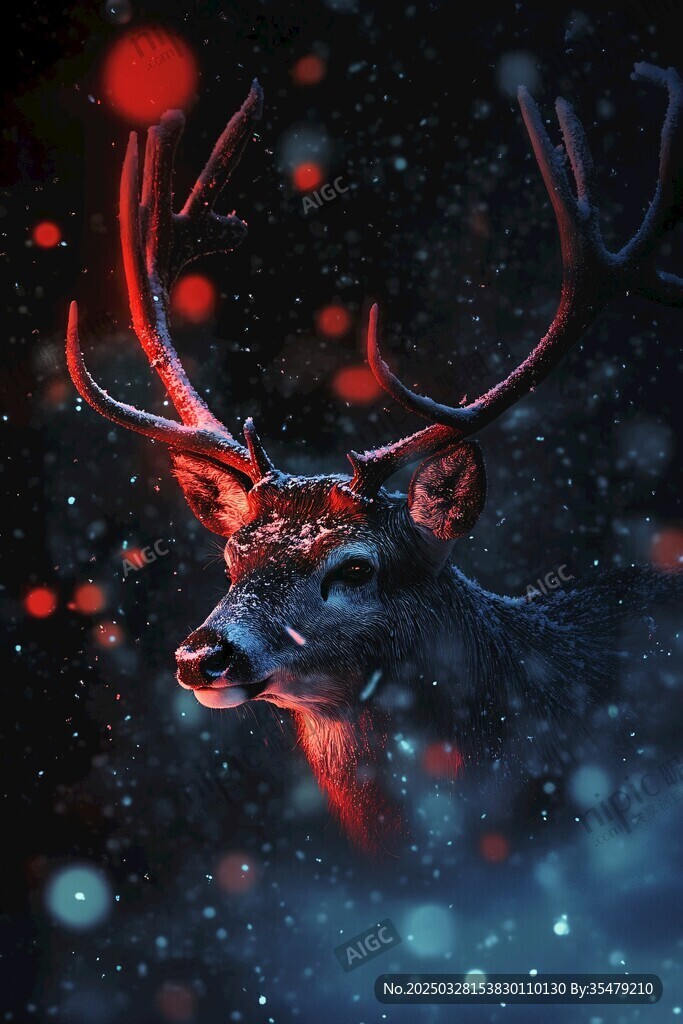 夢(mèng)幻紅鹿角的神秘夜中鹿