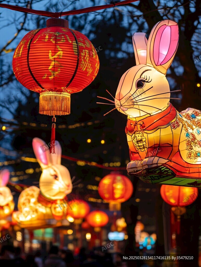 兔年燈籠點(diǎn)亮喜慶氛圍