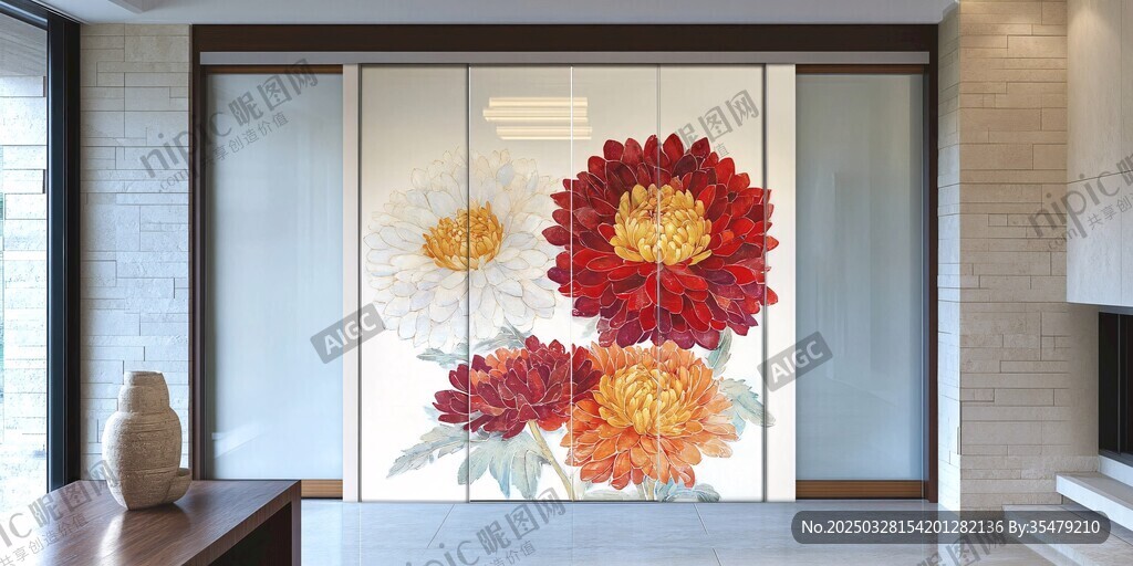 花卉藝術(shù)玻璃門 家居之美