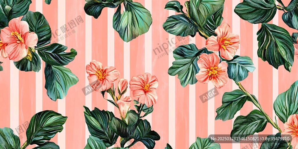 粉色條紋背景的花卉圖案