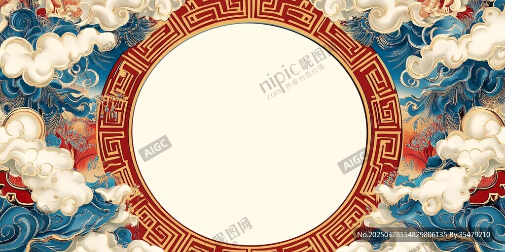 中式云紋圓形古風背景圖