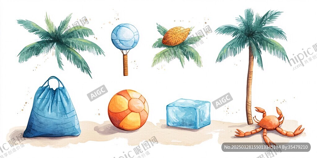 夏日沙灘元素插畫