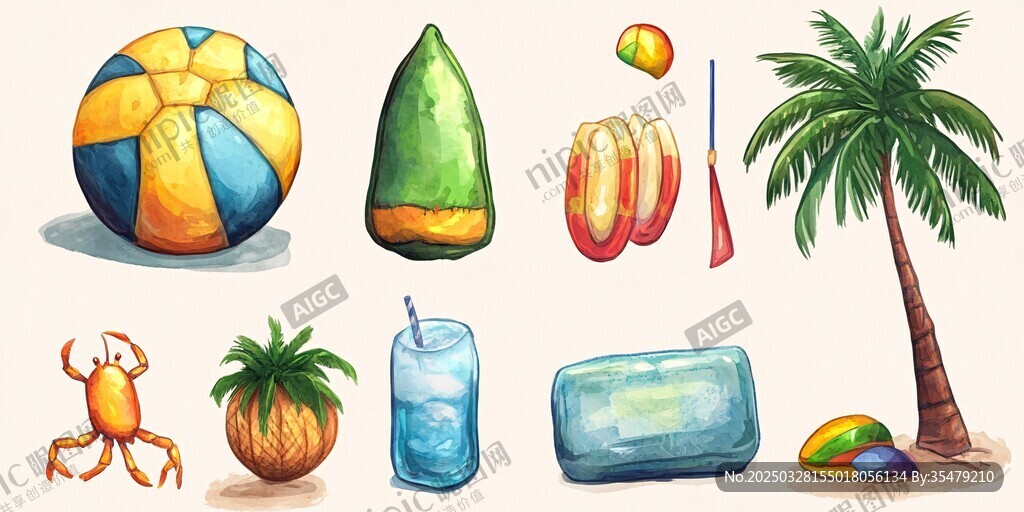 夏日海灘元素插畫