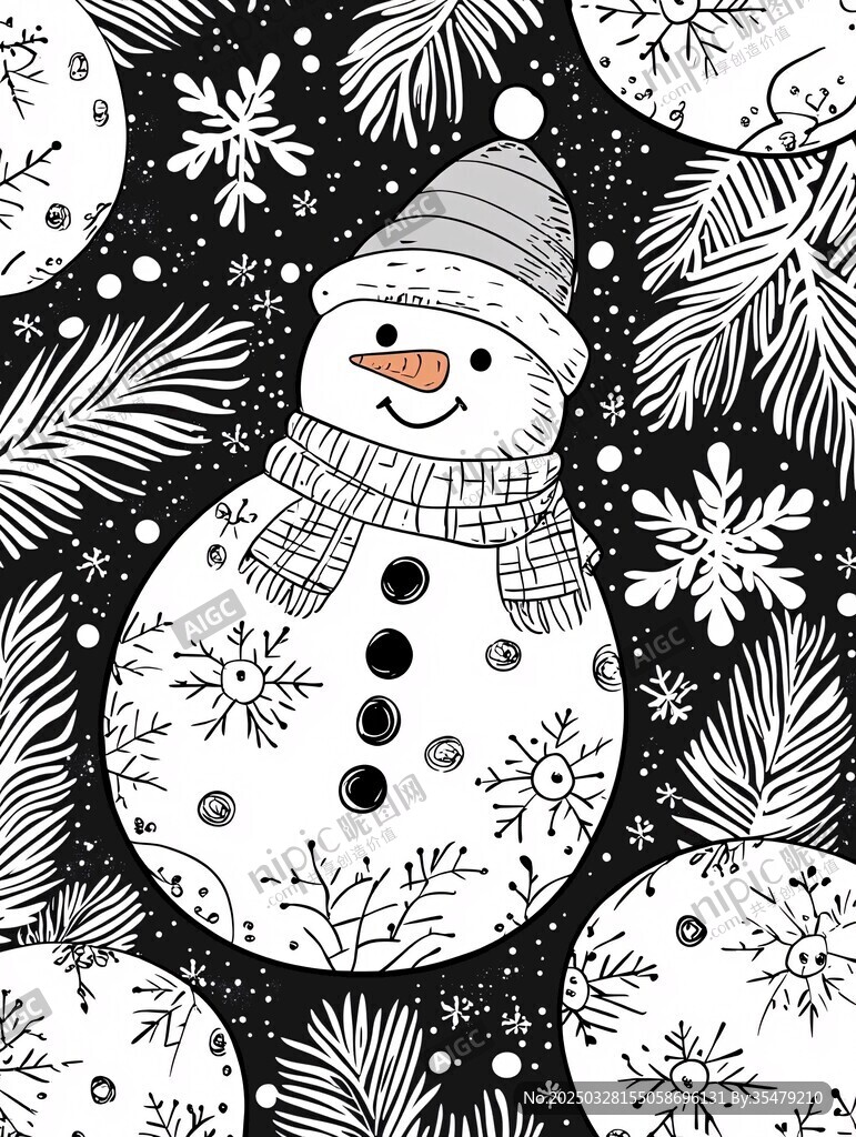 黑白雪人圣誕裝飾圖案