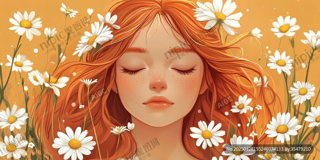 紅發(fā)少女與雛菊的夢(mèng)幻瞬間
