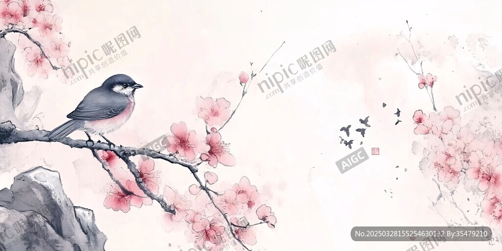 枝頭春鳥棲 繁花映畫景