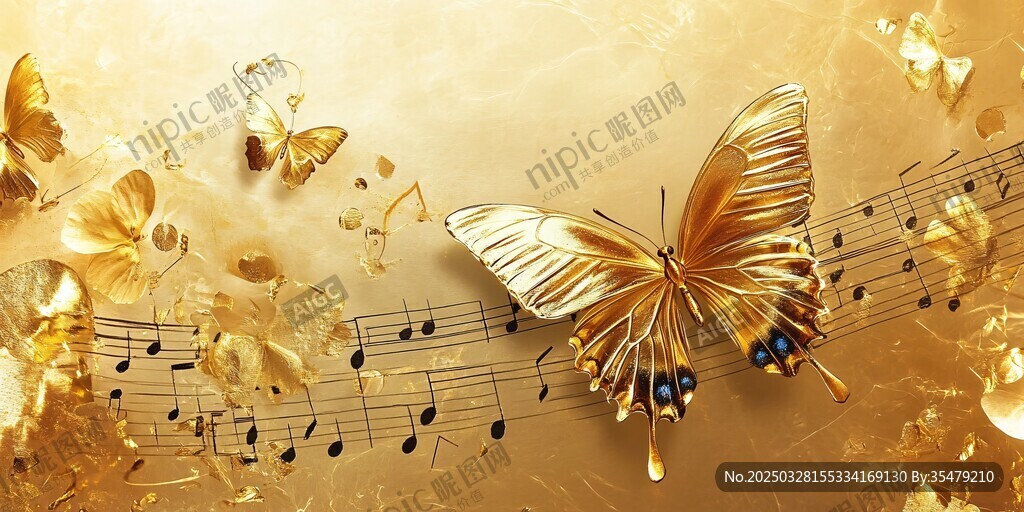 金色蝴蝶與音符夢幻畫面