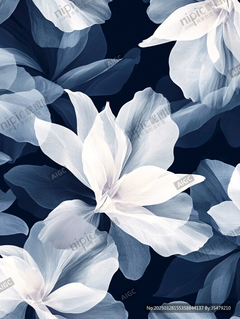 藍(lán)底白花優(yōu)雅花卉圖案