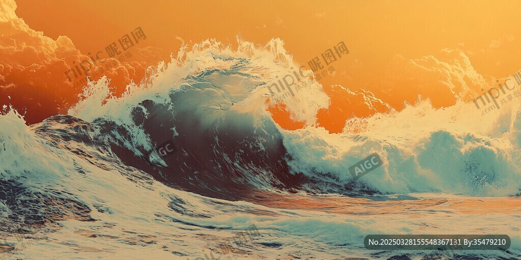 壯麗海浪在橙霞下翻涌