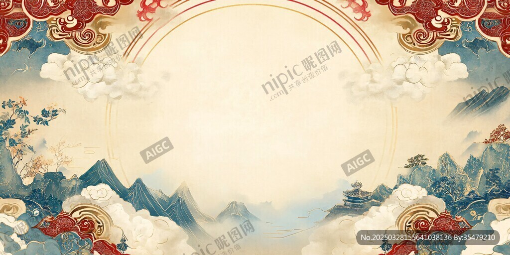 中式古風(fēng)山水祥瑞背景圖