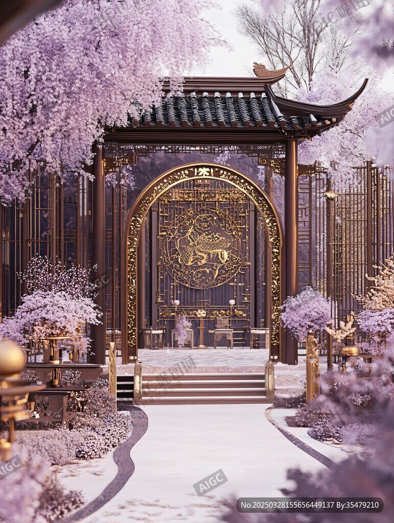 夢(mèng)幻中式庭院雪景景觀