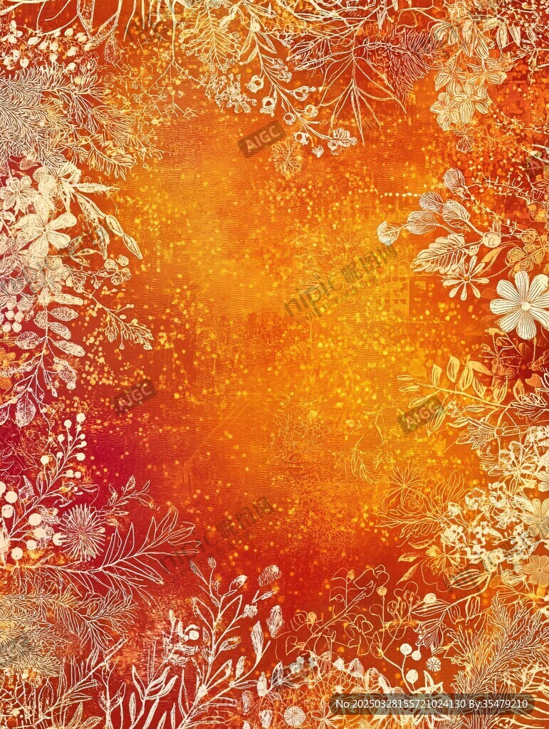 橙紅色花卉紋理背景圖