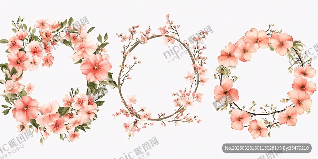 三朵粉色花卉環(huán)形裝飾圖案