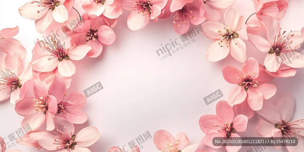 粉色花朵圍成浪漫花框