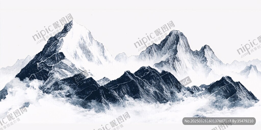 水墨山巒云霧間意境美