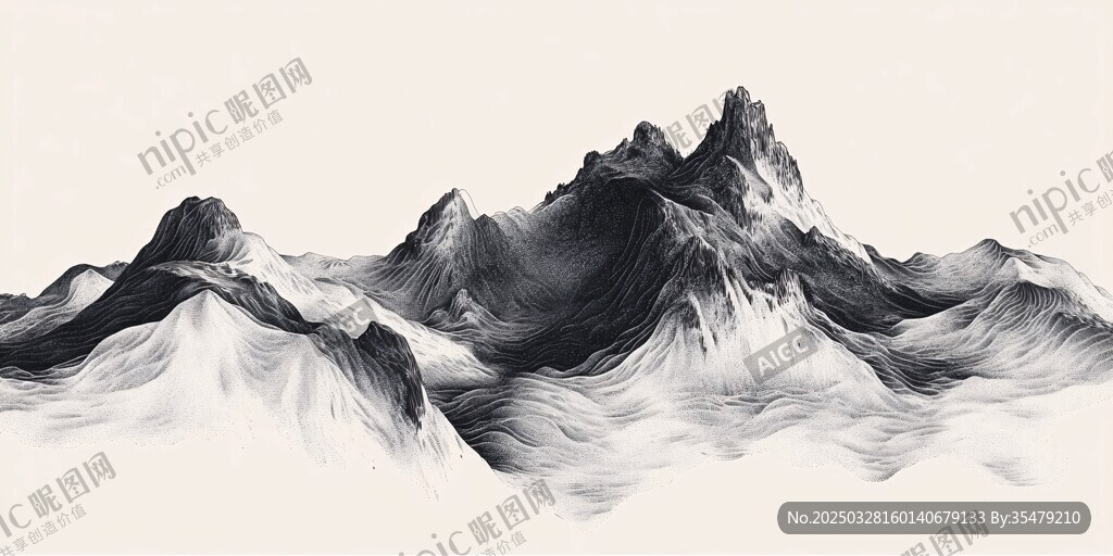 黑白水墨風(fēng)壯麗山脈景觀