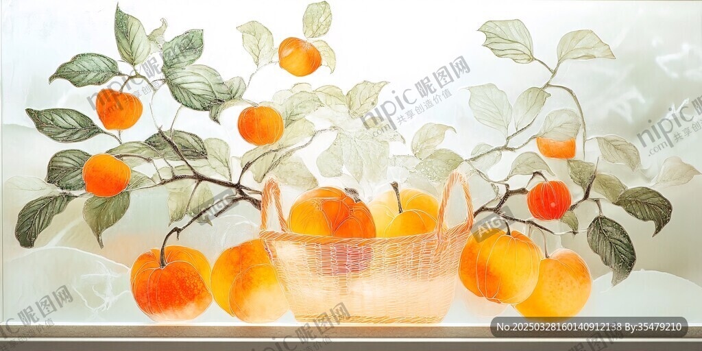 窗前果籃里的豐收橘景
