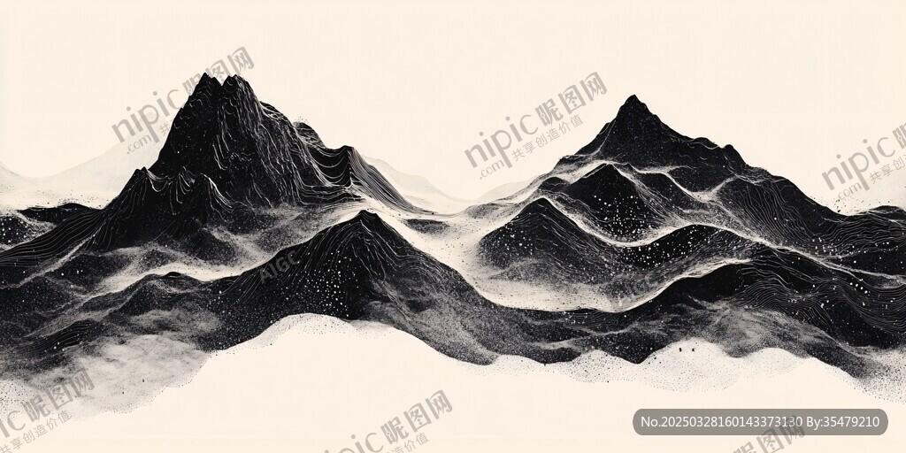 水墨山巒意境圖