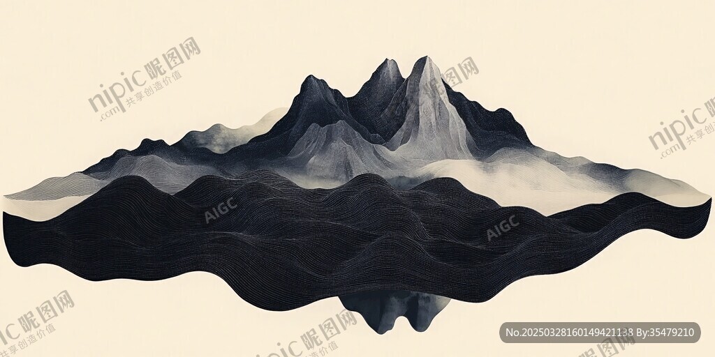 水墨風(fēng)格懸浮山巒圖景