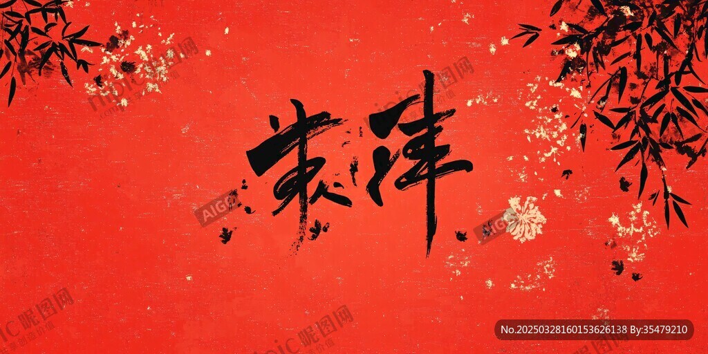 喜慶紅底中國(guó)風(fēng)書法裝飾圖