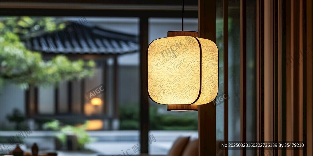 中式室內(nèi)吊燈 庭院朦朧景