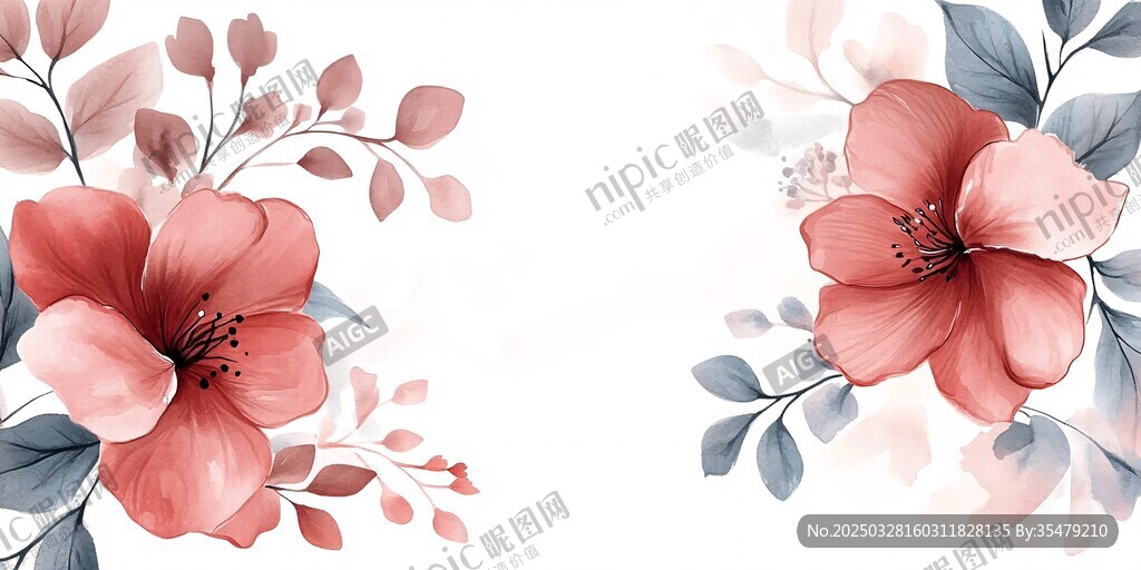粉色花卉水彩裝飾圖案