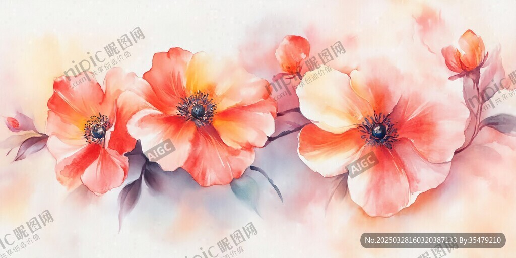 水彩繪就的艷麗花朵