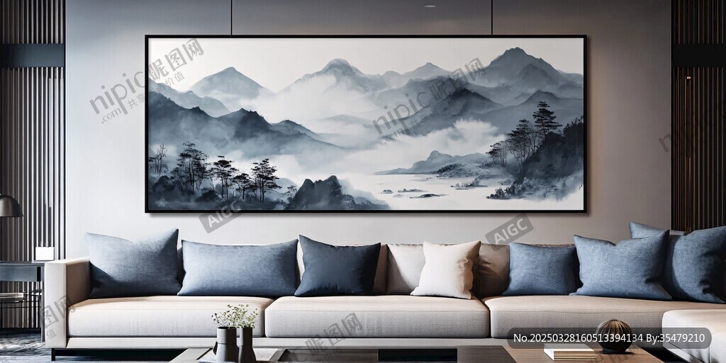 中式客廳山水掛畫(huà)顯雅致