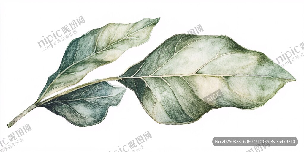 水彩繪就的兩片清新綠葉