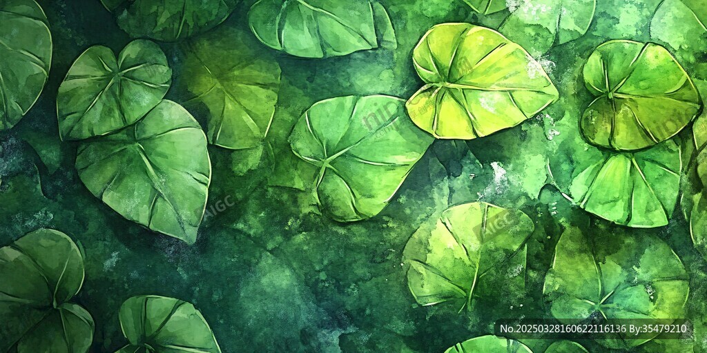 水彩繪就的翠綠葉片圖景