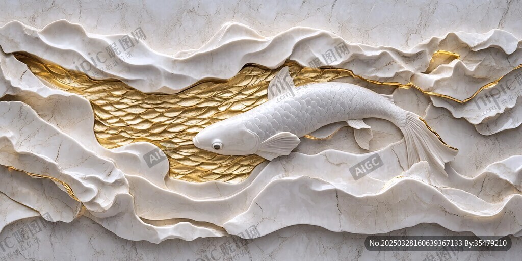 金白相間鯉魚浮雕藝術(shù)