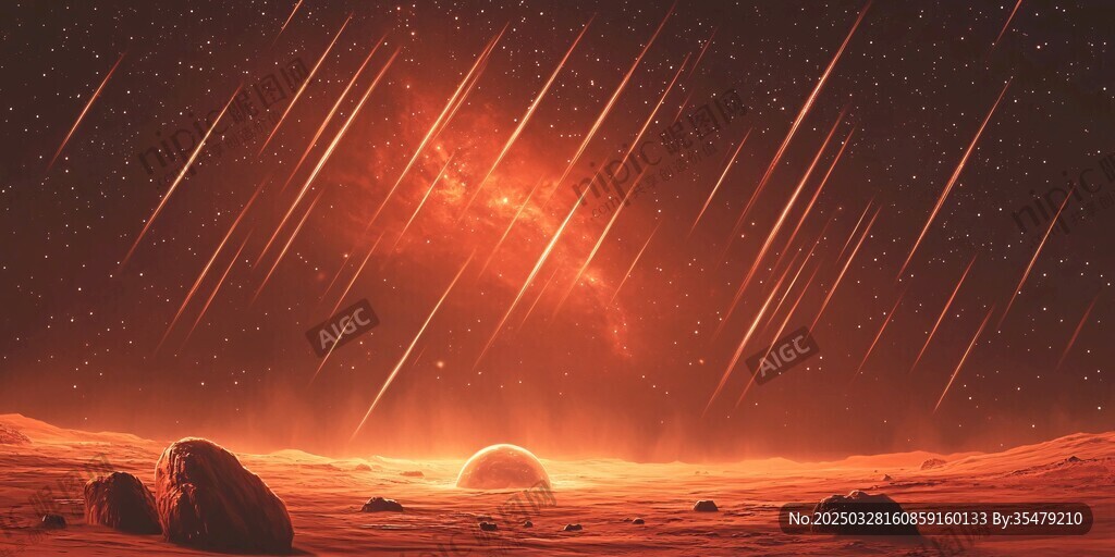 火星流星雨下的紅色星球