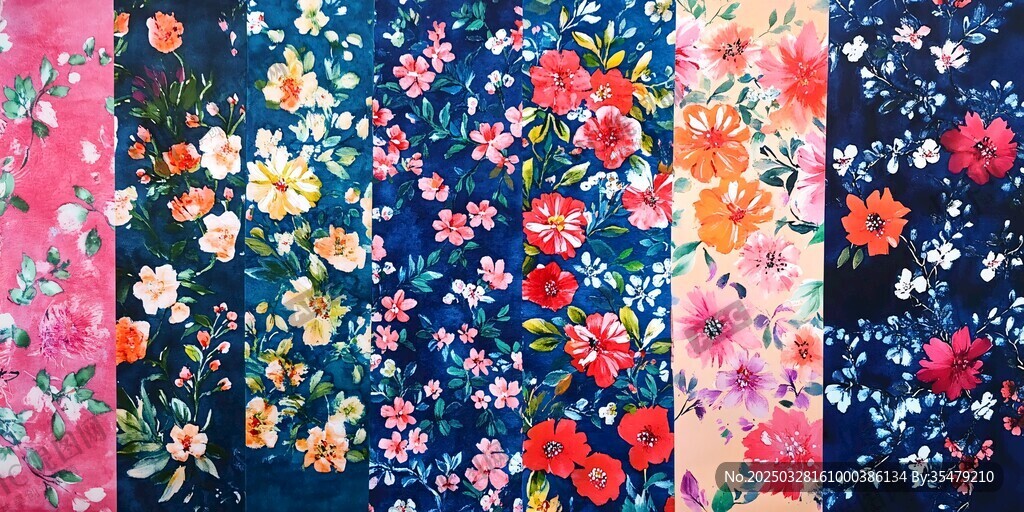 多彩花卉圖案布料展示