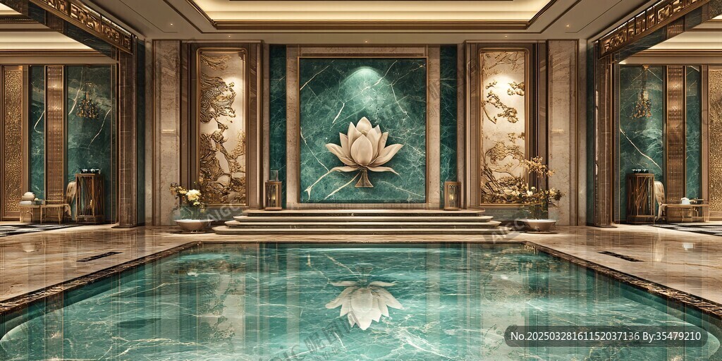 奢華中式風(fēng)格室內(nèi)游泳池