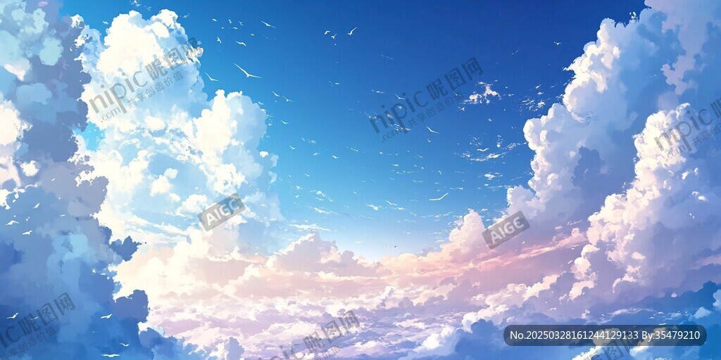 夢幻天空云朵唯美插畫