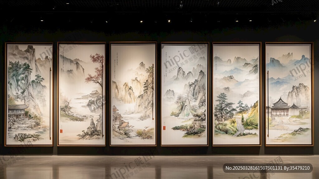 中式山水屏風藝術畫作