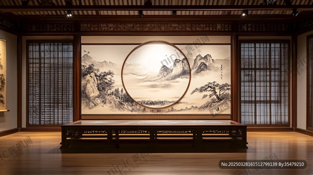 中式雅室 山水壁畫展古韻
