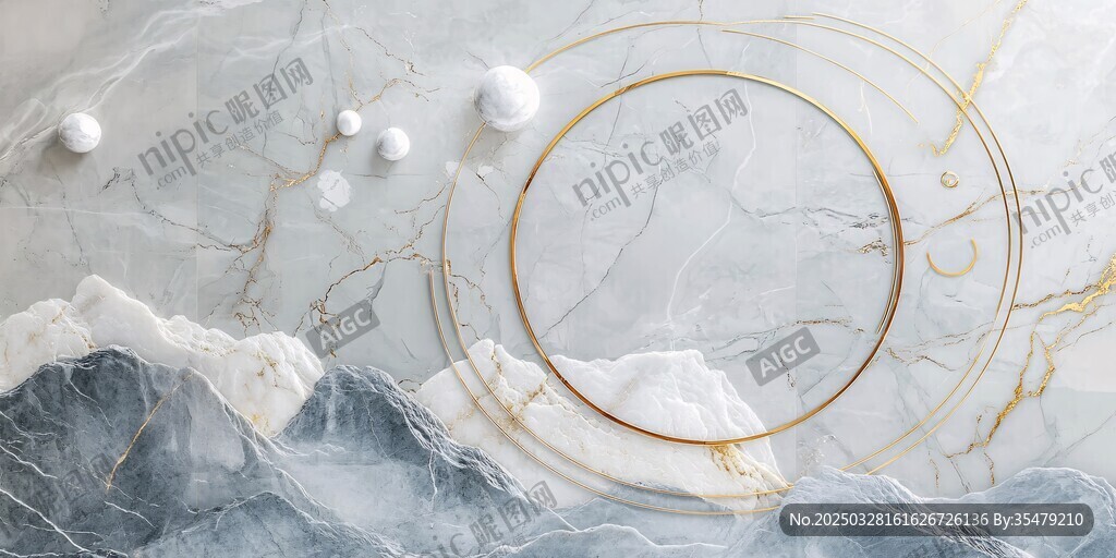 大理石背景中的金環(huán)與山巒