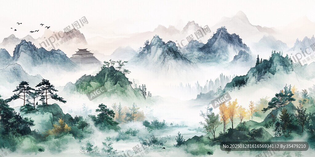 水墨山水間的詩意自然景