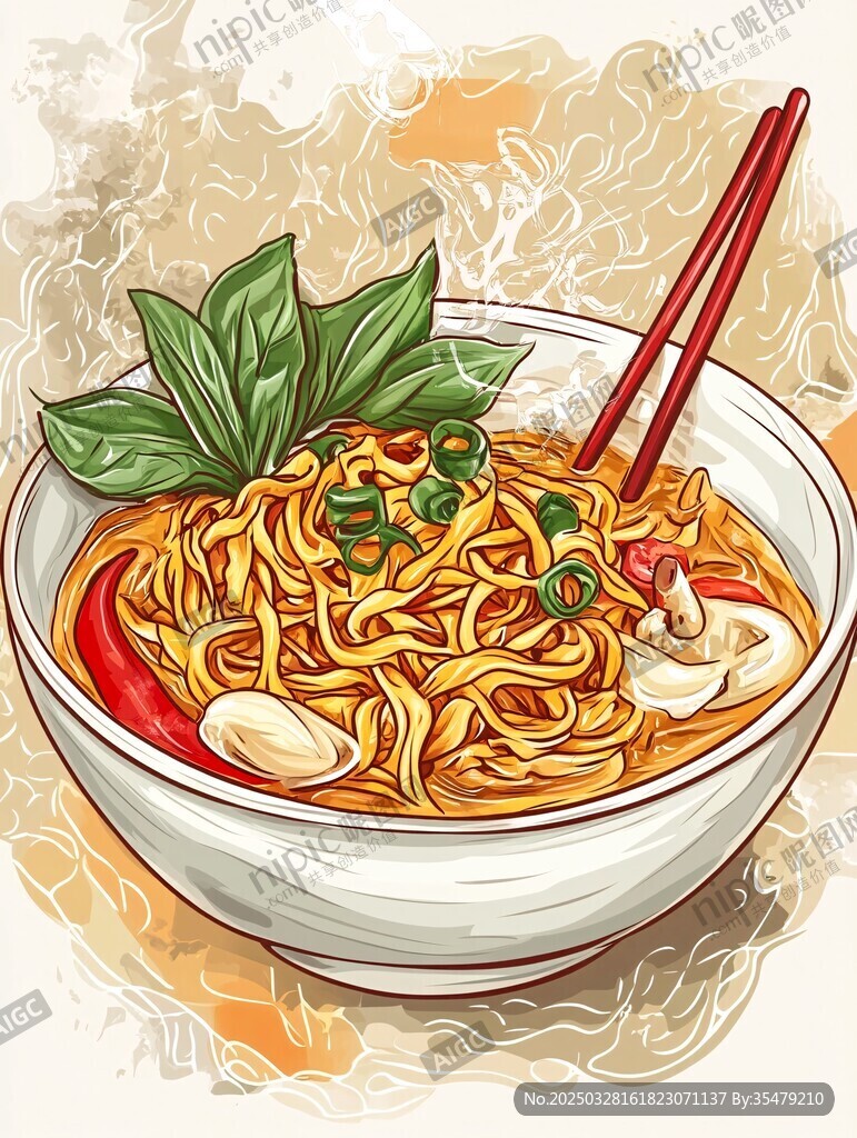 美味海鮮拉面插畫